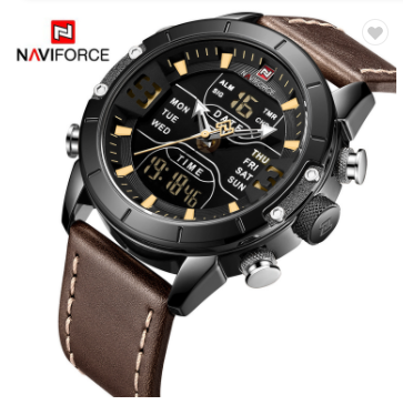 NAVIFORCE 9153L BYBN Watch Men Top Luxury Brand Leather Waterproof Quartz Wristwatches Military Sport Watches Date
