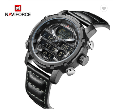 NAVIFORCE 9160 BGYB Men Watch Fashion Luxury Leather Sports Watches Quartz LED Digital Clock Waterproof Military Wrist Watch
