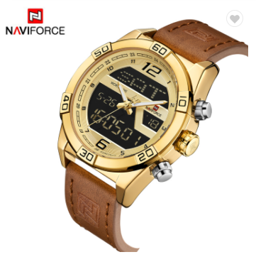 NAVIFORCE 9128 GWBN Mens Watches Luxury Military Dual Display Quartz Sports Waterproof Watches Men Wristwatch Male Clock