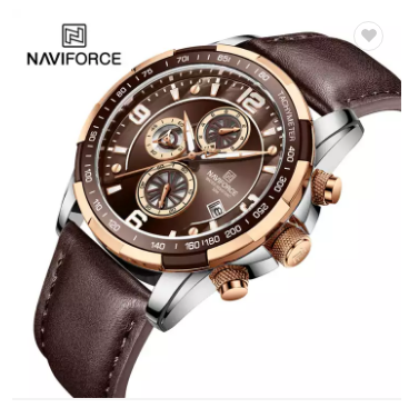 NAVIFORCE 8020L RGCEDBN Men Military Sports Watches Quartz Chronograph Casual Leather Wristwatches Relogio Masculino