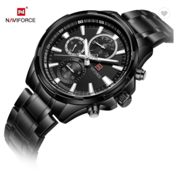 NAVIFORCE 9089S BB Men 30M Waterproof Sports Watches Mens 24 Hour Date Week Month Stainless Steel Quartz Watches