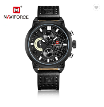 NAVIFORCE 9068L BWB Luxury Brand Leather Analog Quartz Watches Men Date Week Fashion Military Wristwatches Male Clock