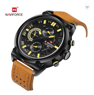 NAVIFORCE 9068L BYBN Luxury Brand Leather Analog Quartz Watches Men Date Week Fashion Military Wristwatches Male Clock
