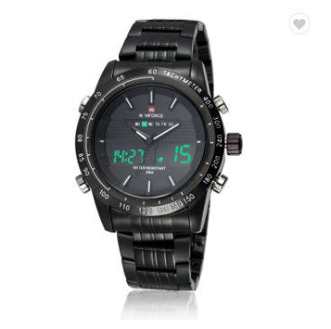 NAVIFORCE 9024 BBW Mens waterproof Sports Watches Full Steel LED Digital Analog Military Quartz Wrist watch Men Clock