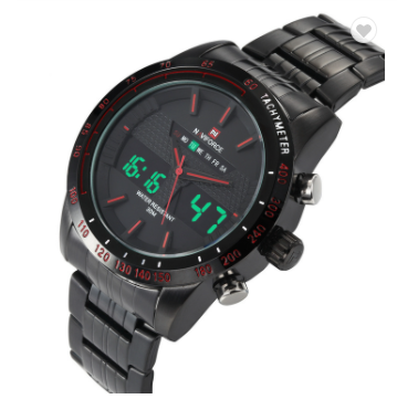 NAVIFORCE 9024 BBR Mens waterproof Sports Watches Full Steel LED Digital Analog Military Quartz Wrist watch Men Clock