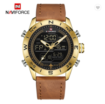 NAVIFORCE 9144 GGLBN Casual Sport Watches for Men Top Brand Luxury Military Leather Wrist Watch Man Clock Fashion