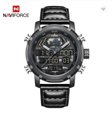 NAVIFORCE 9160 BGYB Men Watch Fashion Luxury Leather Sports Watches Quartz LED Digital Clock Waterproof Military Wrist Watch