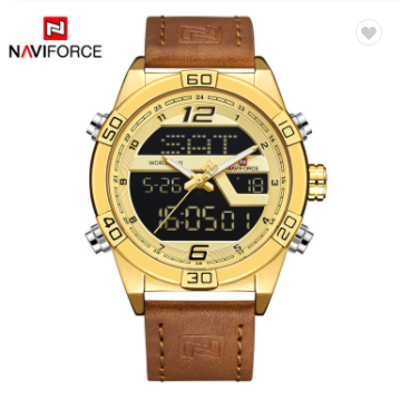 NAVIFORCE 9128 GWBN Mens Watches Luxury Military Dual Display Quartz Sports Waterproof Watches Men Wristwatch Male Clock