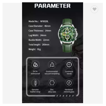 NAVIFORCE 8020L SGNGN watch wrist Quartz Chronograph movement with Luminous hands Men watches factory OEM Relojs