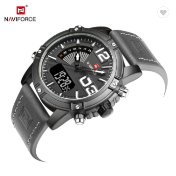 NAVIFORCE 9095 BWGY Brand Dual Display Watch Men Army Military Sports Watches Man Leather Relogio Masculino Chronograph