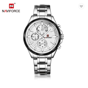 NAVIFORCE 9089S SW Men 30M Waterproof Sports Watches Mens 24 Hour Date Week Month Stainless Steel Quartz Watches