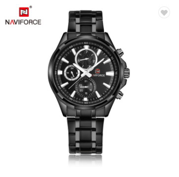 NAVIFORCE 9089S BB Men 30M Waterproof Sports Watches Mens 24 Hour Date Week Month Stainless Steel Quartz Watches