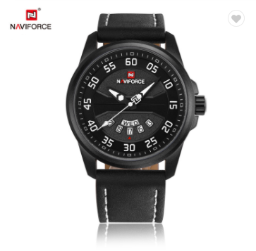 NAVIFORCE 9124 BWB Fashion Brand Men Watch Casual Leather Quartz Analog Wrist Watches Waterproof Auto Week Date Clock