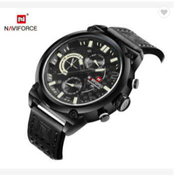 NAVIFORCE 9068L BWB Luxury Brand Leather Analog Quartz Watches Men Date Week Fashion Military Wristwatches Male Clock