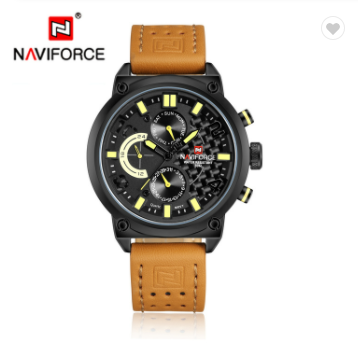 NAVIFORCE 9068L BYBN Luxury Brand Leather Analog Quartz Watches Men Date Week Fashion Military Wristwatches Male Clock