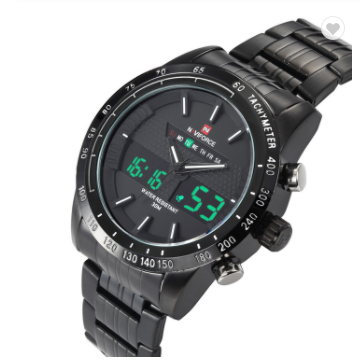 NAVIFORCE 9024 BBW Mens waterproof Sports Watches Full Steel LED Digital Analog Military Quartz Wrist watch Men Clock