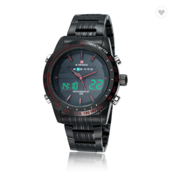 NAVIFORCE 9024 BBR Mens waterproof Sports Watches Full Steel LED Digital Analog Military Quartz Wrist watch Men Clock