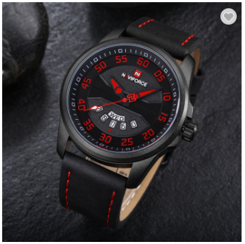 NAVIFORCE 9124 BRB Fashion Brand Men Watch Casual Leather Quartz Analog Wrist Watches Waterproof Auto Week Date Clock
