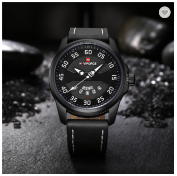 NAVIFORCE 9124 BWB Fashion Brand Men Watch Casual Leather Quartz Analog Wrist Watches Waterproof Auto Week Date Clock