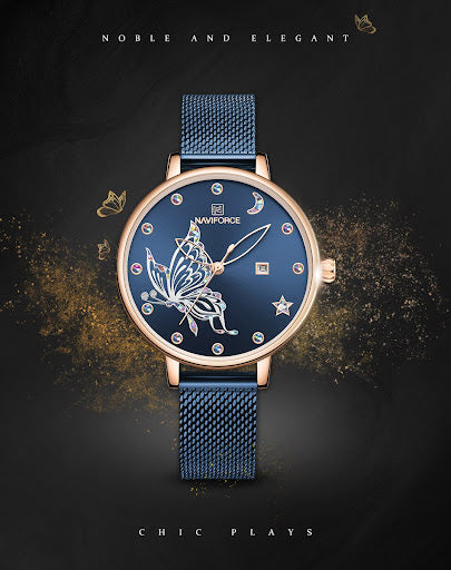 NAVIFORCE 5011 Women Watches Luxury Brand Vivid Butterfly Watch Fashion Quartz Ladies Mesh Stainless Steel Waterproof Gift Watch