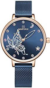 NAVIFORCE 5011 Women Watches Luxury Brand Vivid Butterfly Watch Fashion Quartz Ladies Mesh Stainless Steel Waterproof Gift Watch