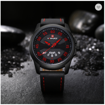 NAVIFORCE 9124 BRB Fashion Brand Men Watch Casual Leather Quartz Analog Wrist Watches Waterproof Auto Week Date Clock