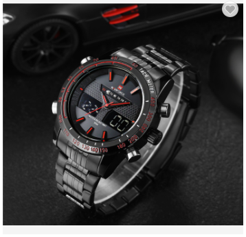 NAVIFORCE 9024 BBR Mens waterproof Sports Watches Full Steel LED Digital Analog Military Quartz Wrist watch Men Clock