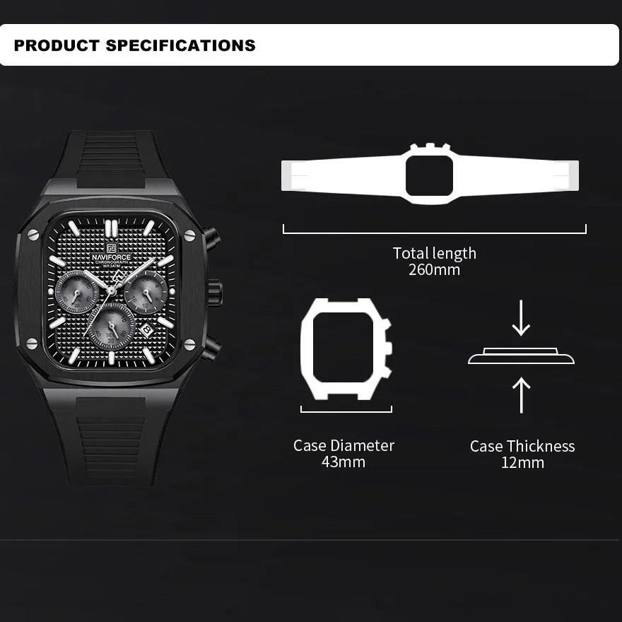 NAVIFORCE 8037 Square Luxury Date Chronograph Quartz Waterproof