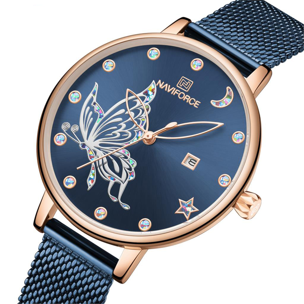 NAVIFORCE 5011 Women Watches Luxury Brand Vivid Butterfly Watch Fashion Quartz Ladies Mesh Stainless Steel Waterproof Gift Watch