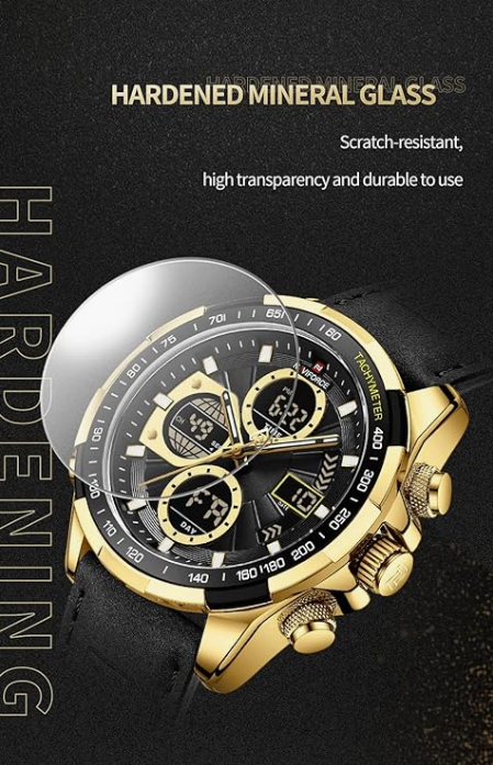 NAVIFORCE 9197L GBB Men Leather Watches Casual Fashion Waterproof Lcd Digital Week Display Calendar wristwatch