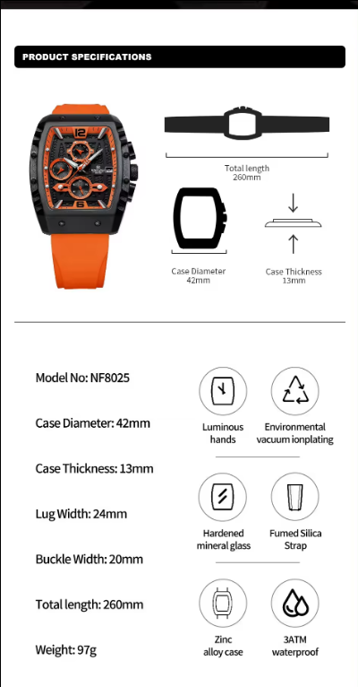 NAVIFORCE 8025 BOO New Fashion Silicone Quartz watch waterproof business men Chronograph watches 2023 Relogio Masculino