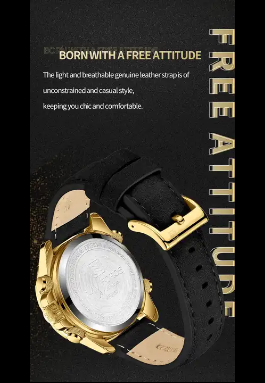 NAVIFORCE 9197L GBB Men Leather Watches Casual Fashion Waterproof Lcd Digital Week Display Calendar wristwatch