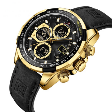 NAVIFORCE 9197L GBB Men Leather Watches Casual Fashion Waterproof Lcd Digital Week Display Calendar wristwatch