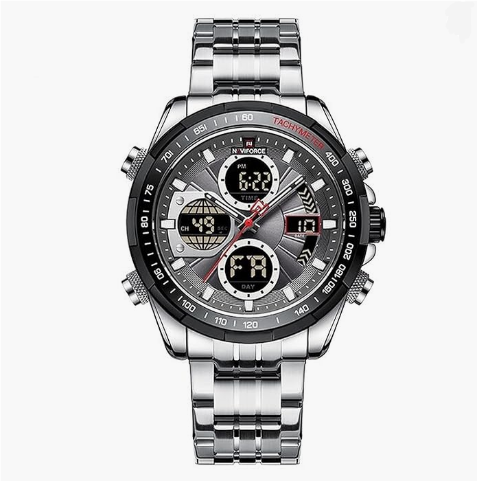 NAVIFORCE 9197S SBGY Latest watches Fashion Stainless Steel Men wristwatches Analog Digital Quartz Waterproof