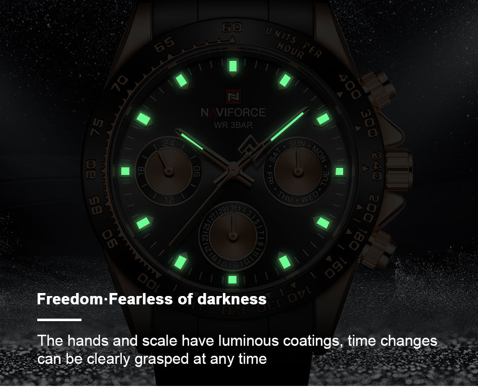NAVIFORCE 9193 SBBE Men 3ATM Waterproof Watches 24 Hour Date Week Quartz Wrist Watches Stainless Steel unisex Relogio