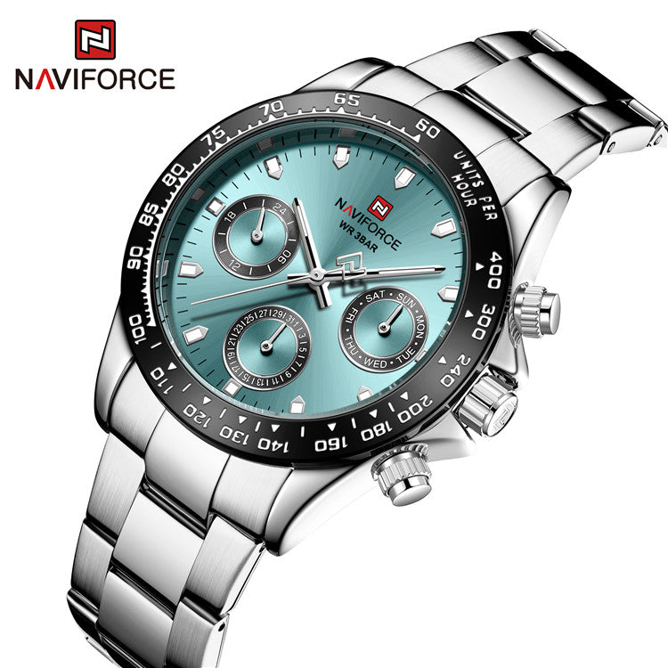 NAVIFORCE 9193 SBBE Men 3ATM Waterproof Watches 24 Hour Date Week Quartz Wrist Watches Stainless Steel unisex Relogio