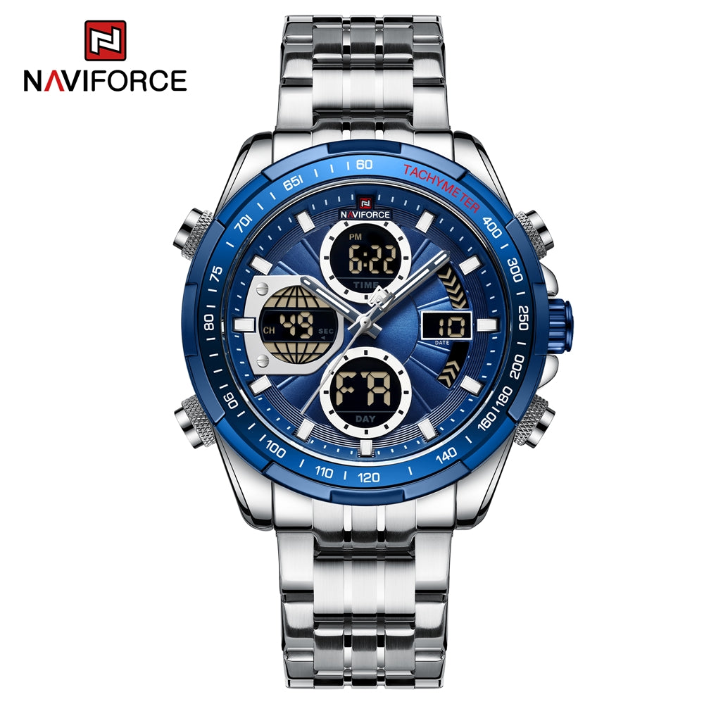 NF 9197S Quartz Watch For Mens Classic Lcd Digital Waterproof Sport Stainless Steel Men Wrist Watch