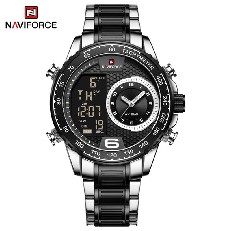 montre Naviforce 9199 S New Luxury Watch for Men Stainless Steel Dual Display Waterproof Military Sports Quartz Wrist Watches