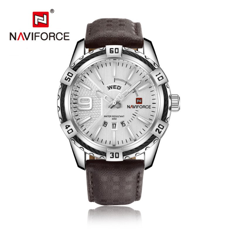 Naviforce 9117 Belt Watch Date Week Men’s Quartz Watch Waterproof Men’s Watch