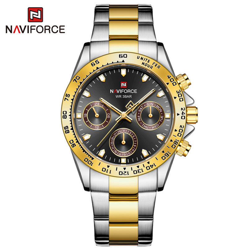 NAVIFORCE 9193 SBBE Men 3ATM Waterproof Watches 24 Hour Date Week Quartz Wrist Watches Stainless Steel unisex Relogio - 3