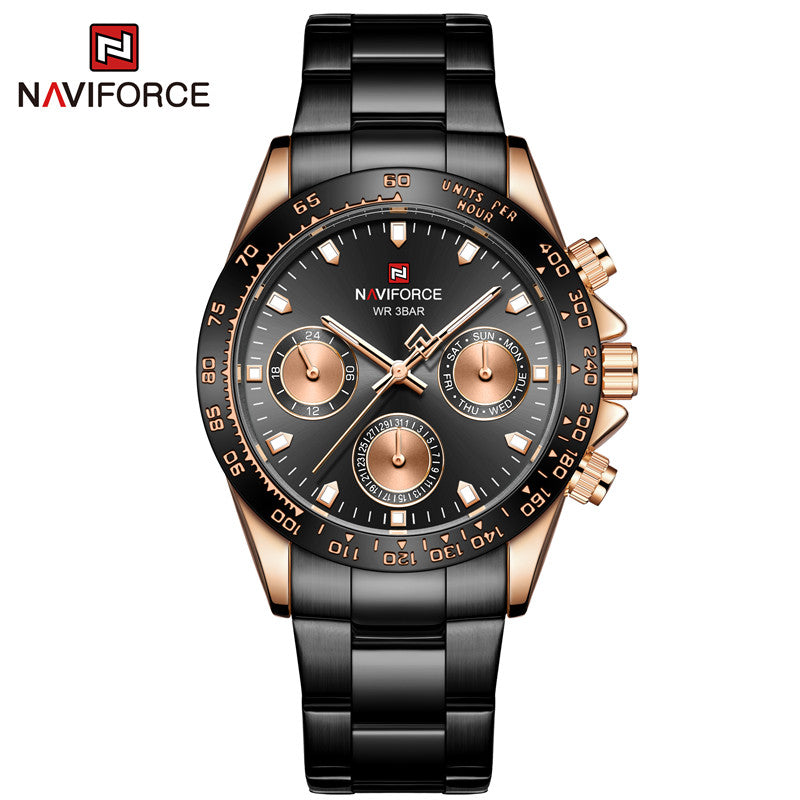NAVIFORCE 9193 SBBE Men 3ATM Waterproof Watches 24 Hour Date Week Quartz Wrist Watches Stainless Steel unisex Relogio - 1