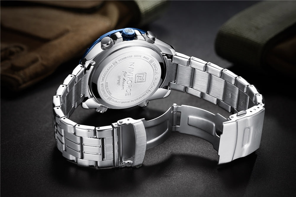 NF 9197S Quartz Watch For Mens Classic Lcd Digital Waterproof Sport Stainless Steel Men Wrist Watch