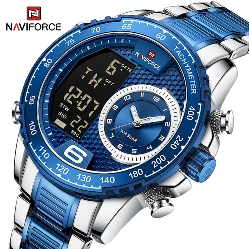 montre Naviforce 9199 S New Luxury Watch for Men Stainless Steel Dual Display Waterproof Military Sports Quartz Wrist Watches