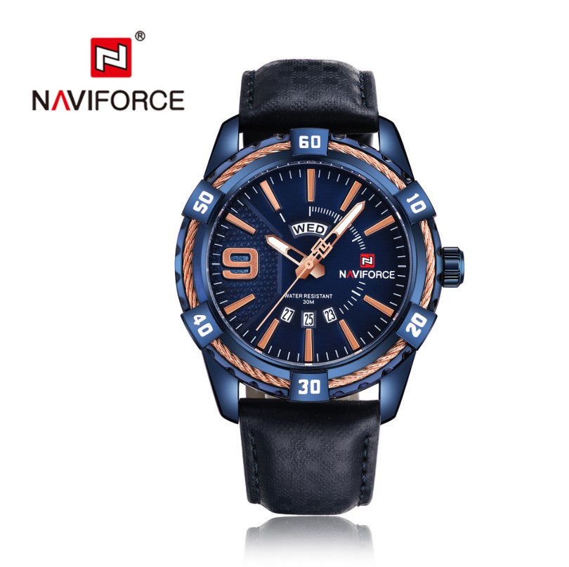 Naviforce 9117 Belt Watch Date Week Men’s Quartz Watch Waterproof Men’s Watch - 1