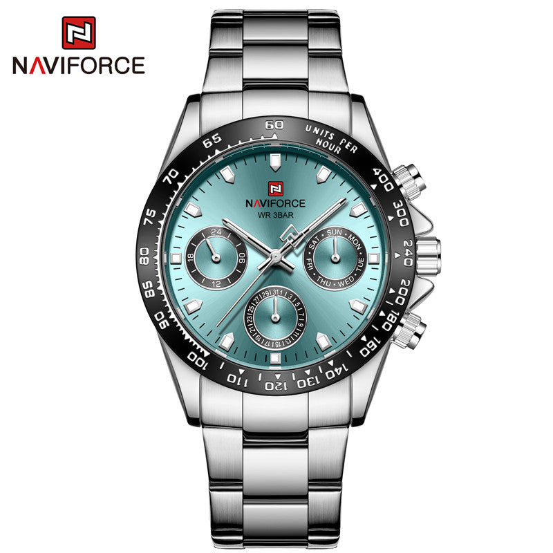 NAVIFORCE 9193 SBBE Men 3ATM Waterproof Watches 24 Hour Date Week Quartz Wrist Watches Stainless Steel unisex Relogio - 4