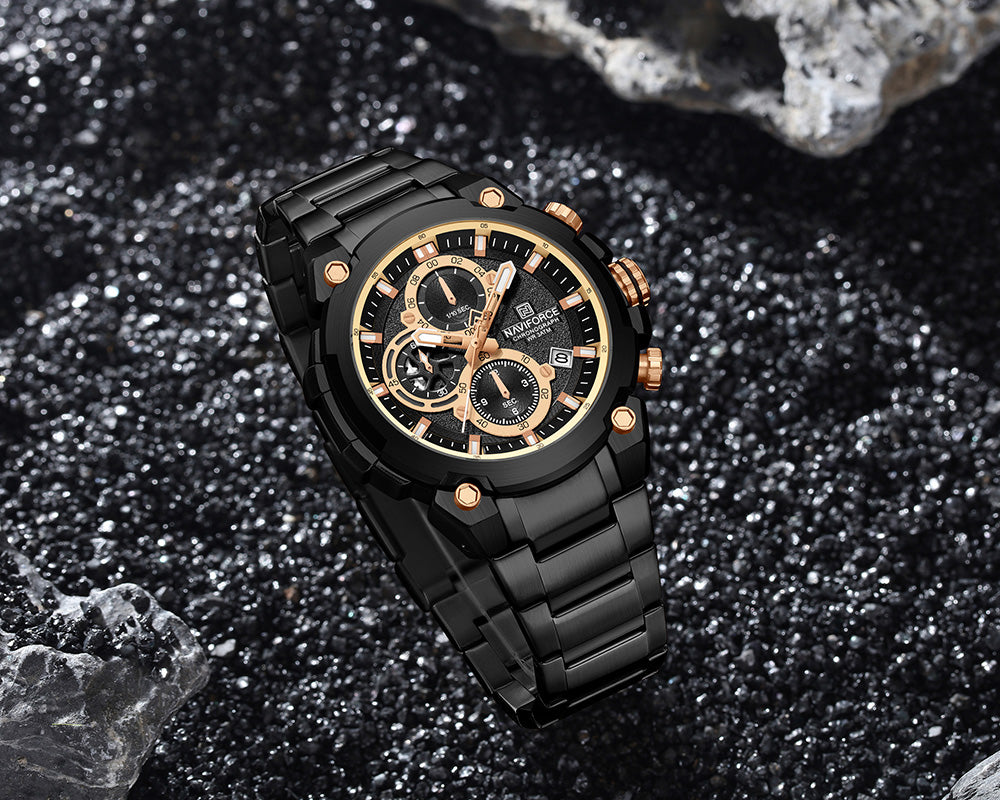NAVIFORCE NF8071 Men’s Quartz Chronograph Watch, Stainless Steel Luminous Waterproof Sports Watch with Date and Stopwatch