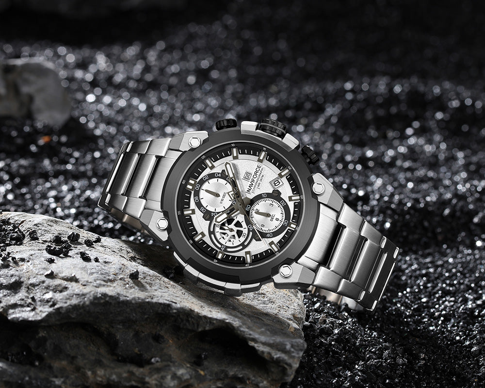 NAVIFORCE NF8071 Men’s Quartz Chronograph Watch, Stainless Steel Luminous Waterproof Sports Watch with Date and Stopwatch