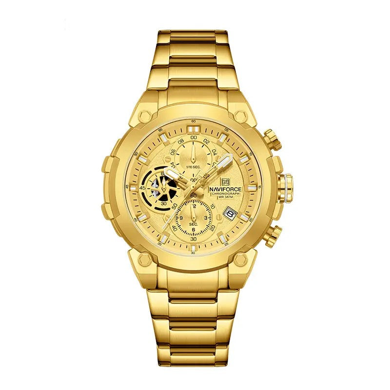 NAVIFORCE NF8071 Men’s Quartz Chronograph Watch, Stainless Steel Luminous Waterproof Sports Watch with Date and Stopwatch