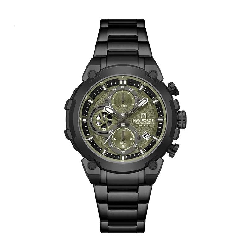 NAVIFORCE NF8071 Men’s Quartz Chronograph Watch, Stainless Steel Luminous Waterproof Sports Watch with Date and Stopwatch