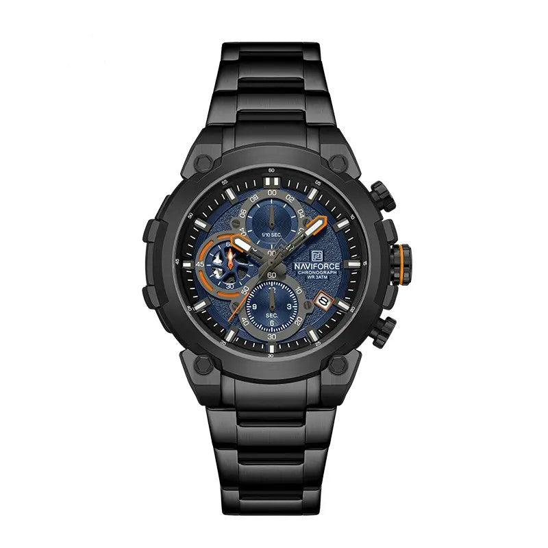 NAVIFORCE NF8071 Men’s Quartz Chronograph Watch, Stainless Steel Luminous Waterproof Sports Watch with Date and Stopwatch